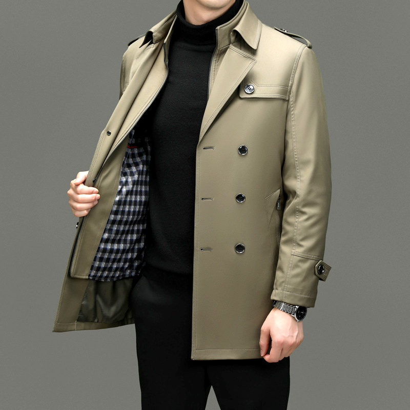Trenchcoat | Zweireiher | Mittellang | Herbstjacke | Trenchcoat für Herren-Chaps Herrenmode