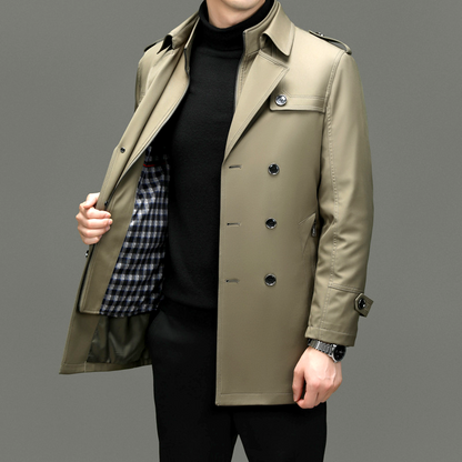 Trenchcoat | Zweireiher | Mittellang | Herbstjacke | Trenchcoat für Herren-Chaps Herrenmode