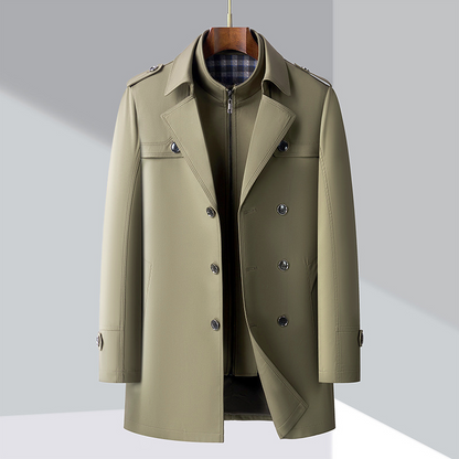 Trenchcoat | Zweireiher | Mittellang | Herbstjacke | Trenchcoat für Herren-Khaki-M-Chaps Herrenmode