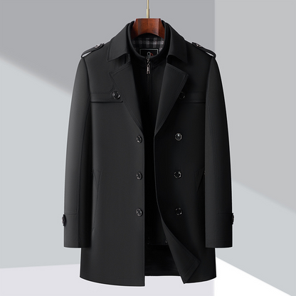 Trenchcoat | Zweireiher | Mittellang | Herbstjacke | Trenchcoat für Herren-Schwarz-M-Chaps Herrenmode