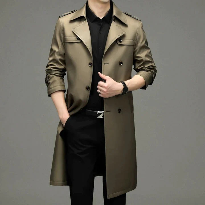 Trenchcoat - Zweireiher - Mittellang - Herrenjacke - Herbstjacke-Beige-S-Chaps Herrenmode
