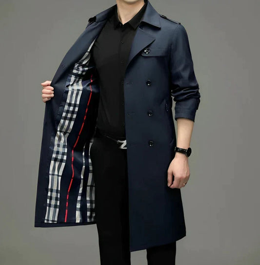 Trenchcoat - Zweireiher - Mittellang - Herrenjacke - Herbstjacke-Blau-S-Chaps Herrenmode