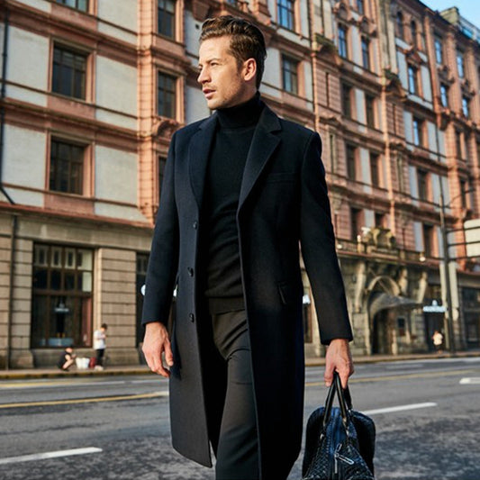 Trenchcoat aus Wolle - Stylischer langer einreihiger Trenchcoat für Herren-Chaps Herrenmode