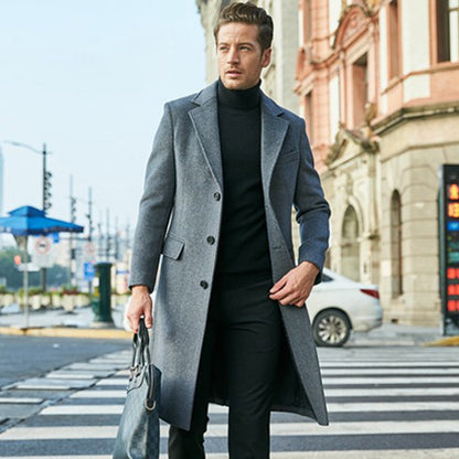Trenchcoat aus Wolle - Stylischer langer einreihiger Trenchcoat für Herren-Grau-S-Chaps Herrenmode