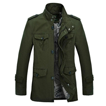 Trenchcoat für Herren - Einreihige Herbstjacke mit schmaler Passform und Reißverschluss-Armeegrün-L-Chaps Herrenmode