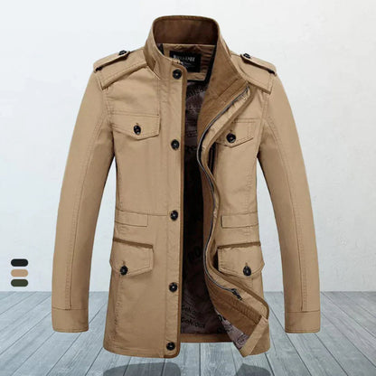 Trenchcoat für Herren - Einreihige Herbstjacke mit schmaler Passform und Reißverschluss-Braun-L-Chaps Herrenmode