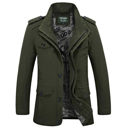 Trenchcoat für Herren - Einreihige Herbstjacke mit schmaler Passform und Reißverschluss-Grün-L-Chaps Herrenmode