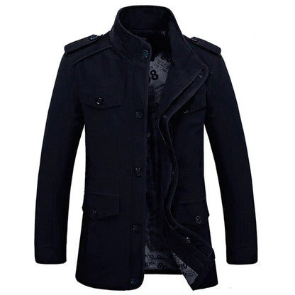 Trenchcoat für Herren - Einreihige Herbstjacke mit schmaler Passform und Reißverschluss-Holzkohle Schwarz-L-Chaps Herrenmode