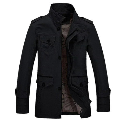 Trenchcoat für Herren - Einreihige Herbstjacke mit schmaler Passform und Reißverschluss-Schwarz-L-Chaps Herrenmode