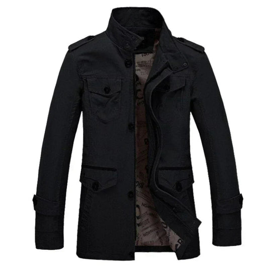 Trenchcoat für Herren - Einreihige Herbstjacke mit schmaler Passform und Reißverschluss-Schwarz-L-Chaps Herrenmode