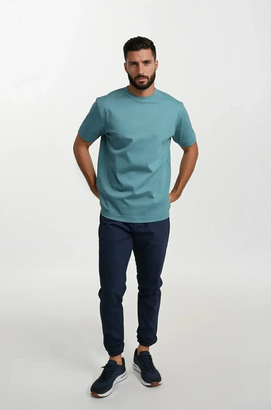 Türkisfarbenes T-Shirt – Einfaches Rundhals-T-Shirt für Männer-Chaps Herrenmode