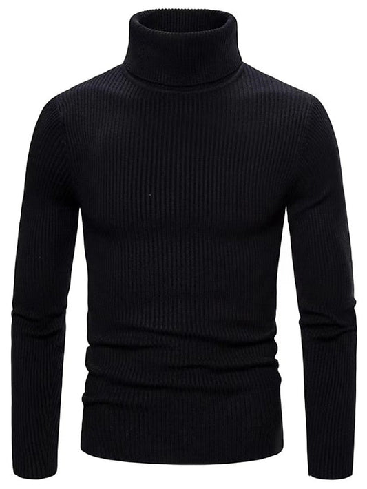 Turleneck – Gerippter, Langärmeliger, Schmal Geschnittener Strickpullover für Herren-Schwarz-XS-Chaps Herrenmode