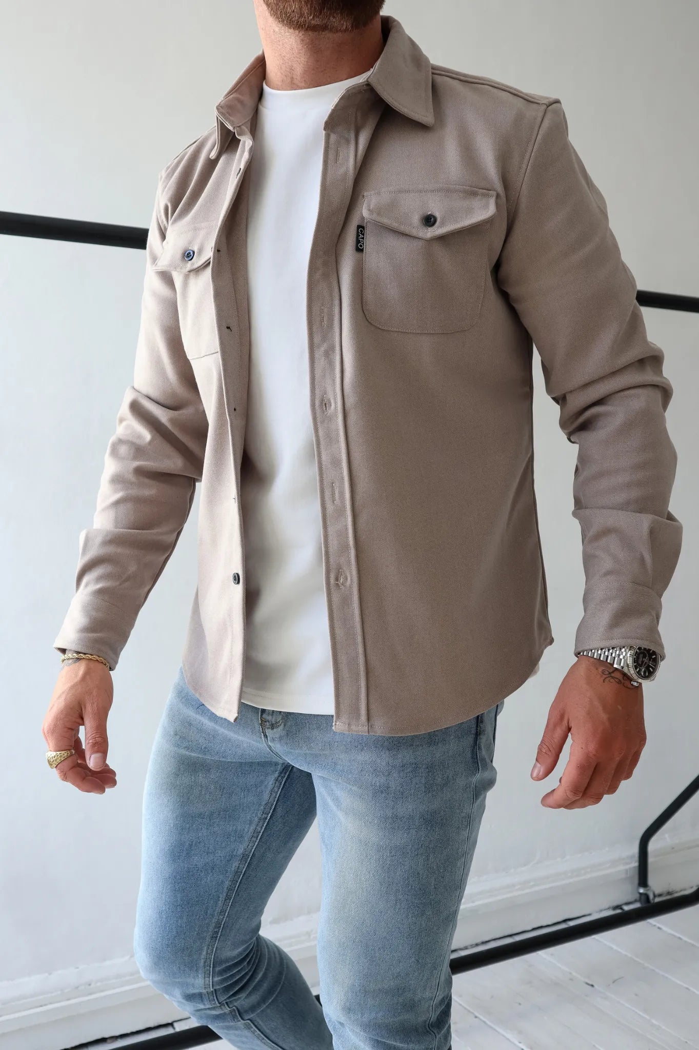 Überhemd | Brusttaschen | Button-Up | Hemdjacke | Herrenbekleidung-Aprikose-S-Chaps Herrenmode