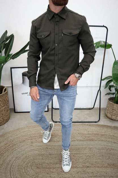 Überhemd | Brusttaschen | Button-Up | Hemdjacke | Herrenbekleidung-Armeegrün-S-Chaps Herrenmode