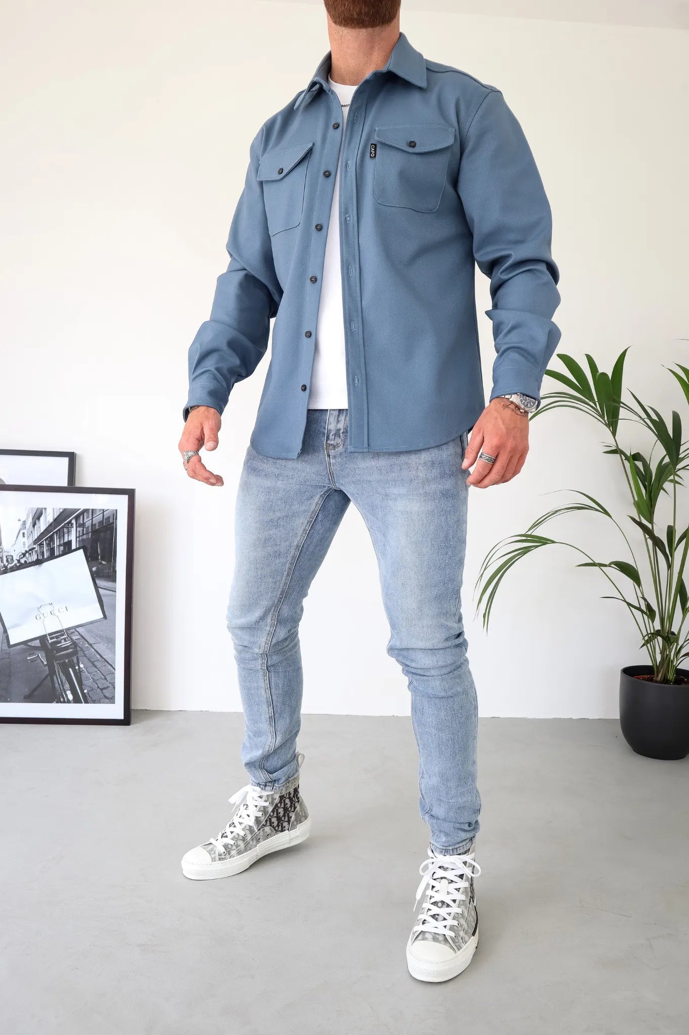 Überhemd | Brusttaschen | Button-Up | Hemdjacke | Herrenbekleidung-Blau-S-Chaps Herrenmode