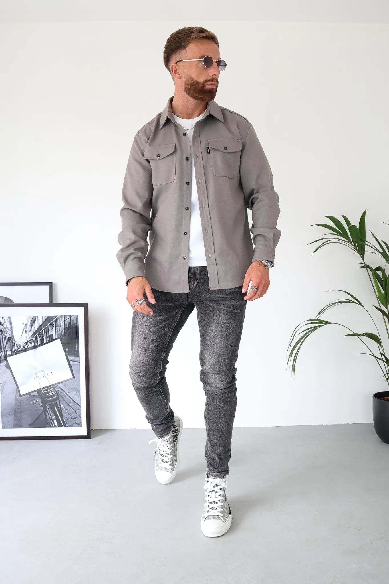 Überhemd | Brusttaschen | Button-Up | Hemdjacke | Herrenbekleidung-Grau-S-Chaps Herrenmode