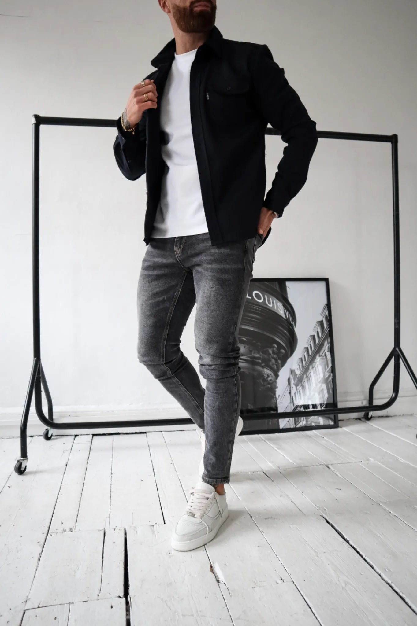 Überhemd | Brusttaschen | Button-Up | Hemdjacke | Herrenbekleidung-Schwarz-S-Chaps Herrenmode