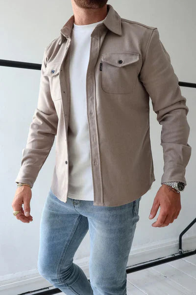 Überhemd - Brusttaschen - Knopfleiste - Hemdjacke - Herrenbekleidung-Aprikose-S-Chaps Herrenmode