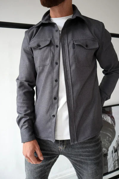 Überhemd - Brusttaschen - Knopfleiste - Hemdjacke - Herrenbekleidung-Dunkelgrau-S-Chaps Herrenmode