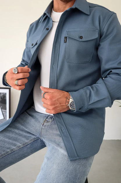 Überhemd - Button-Up - Langarm - Hemdjacke - Herrenjacke-Blau-XS-Chaps Herrenmode