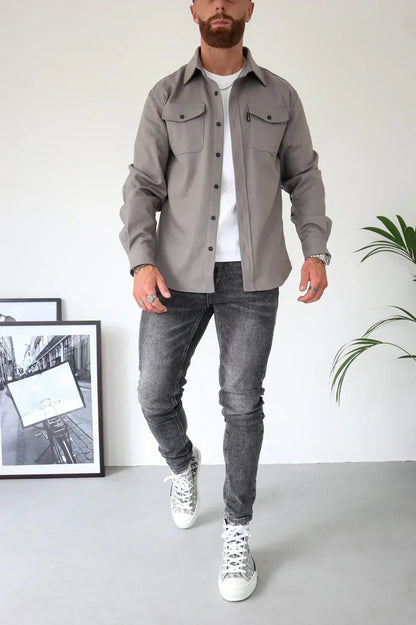 Überhemd - Button-Up - Langarm - Hemdjacke - Herrenjacke-Chaps Herrenmode