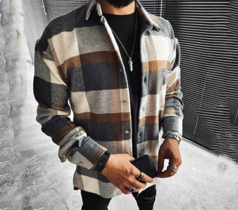 Überhemd - Kariert - Knopfleiste - Hemdjacke - Herrenbekleidung-Braun-XS-Chaps Herrenmode