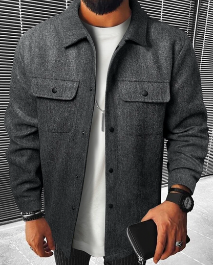 Überhemd | Warm | Button-Up | Hemdjacke | Herrenhemden-Dunkelgrau-XS-Chaps Herrenmode
