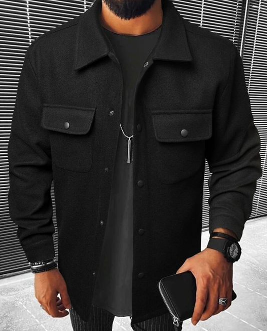 Überhemd | Warm | Button-Up | Hemdjacke | Herrenhemden-Schwarz-XS-Chaps Herrenmode