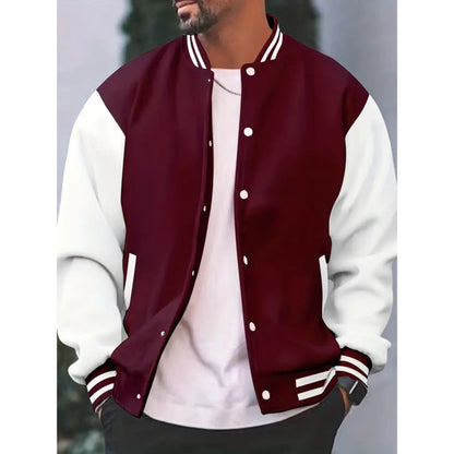 Varsity-Jacke – Lässige Baseball-Bomberjacke mit Knöpfen für Männer-Burgunderrot-S-Chaps Herrenmode
