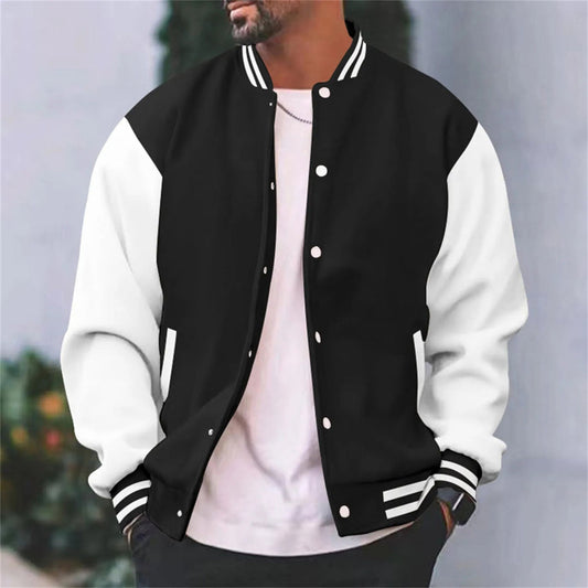 Varsity-Jacke – Lässige Baseball-Bomberjacke mit Knöpfen für Männer-Schwarz-S-Chaps Herrenmode