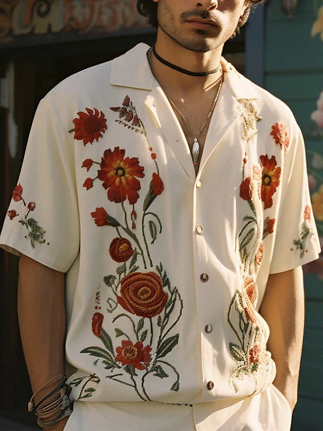 Vintage Hemd - Button-Up Hemd - Bedruckt - Lose Passform - Herrenhemd-Beige-XS-Chaps Herrenmode
