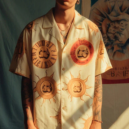Vintage Hemd - Button-Up Hemd - Bedruckt - Lose Passform - Herrenhemd-Hellgelb-XS-Chaps Herrenmode