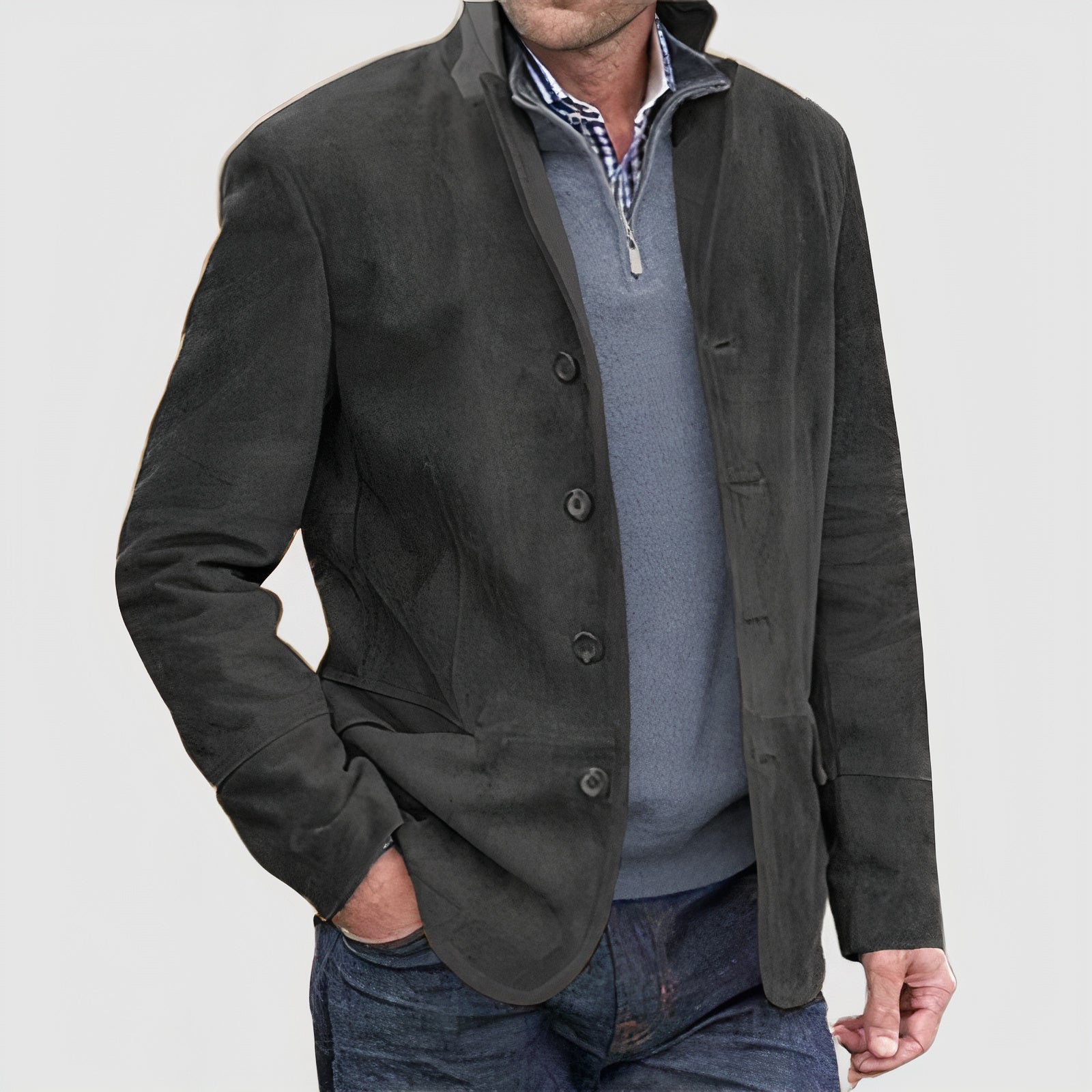 Vintage Jacke - Herren Umlegekragen Button-Up Herbstjacke-Grau-XS-Chaps Herrenmode