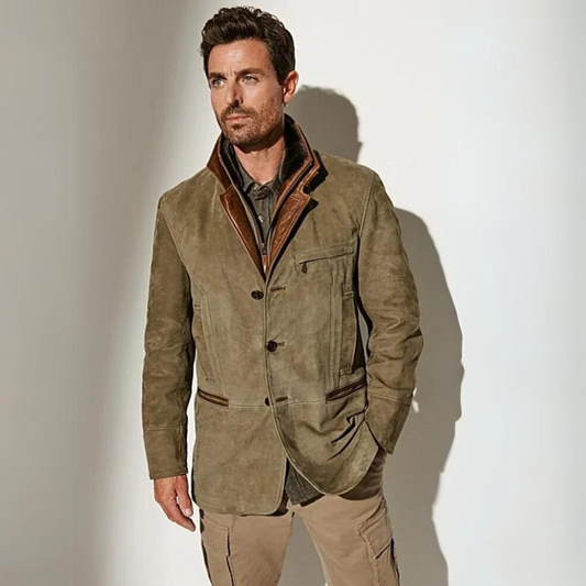 Vintage Jacke - Retro - Lässig - Wildlederjacke - Herrenjacke-Khaki-S-Chaps Herrenmode
