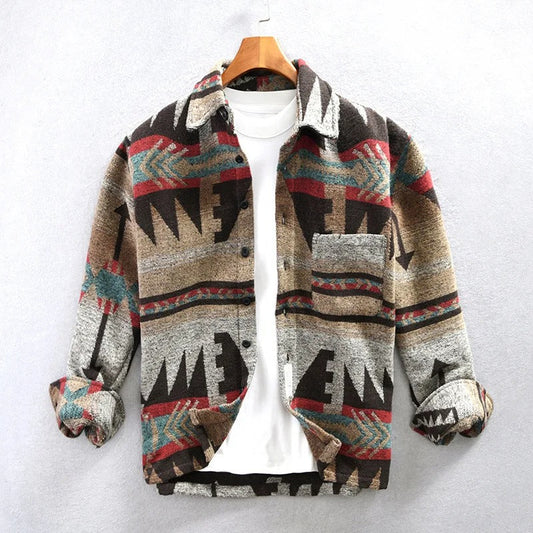 Vintage-Jacke – bedruckt – Overshirt-Jacke – Herrenjacke-Dunkelbraun-S-Chaps Herrenmode