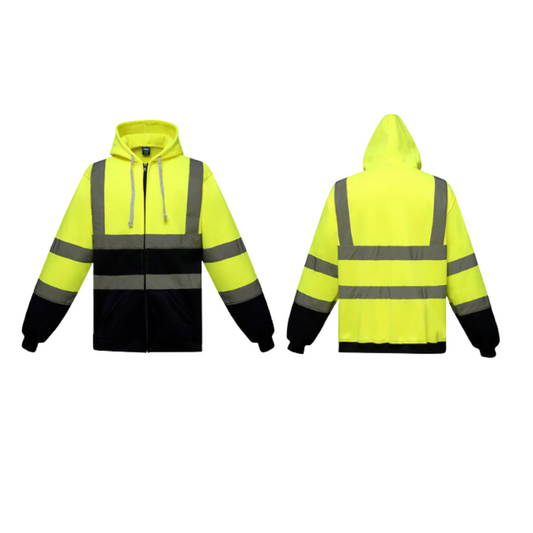 Warnschutzjacke – mit Kapuze – Arbeitskleidung – reflektierende Jacke – Herrenjacke-Neon und Schwarz-S-Chaps Herrenmode