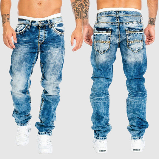 Weit geschnittene Jeans – verwaschen – tief sitzend – Baggy-Jeans – Herrenjeans-Dunkelblau-S-Chaps Herrenmode