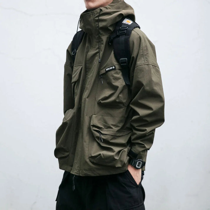 Wetterfeste Jacke | Oversize-Schnitt | Mit Kapuze | Cargo-Jacke | Herrenjacke-Armeegrün-M-Chaps Herrenmode