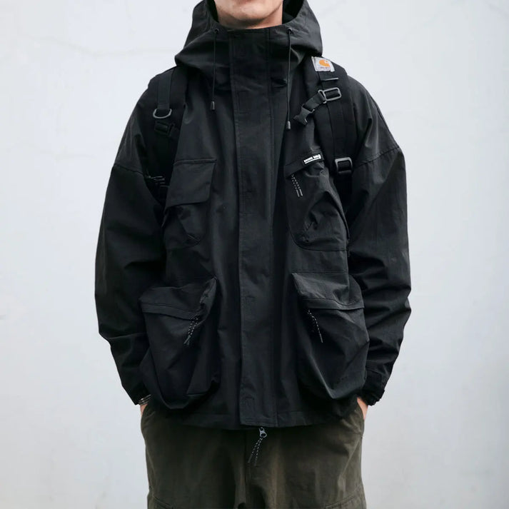 Wetterfeste Jacke | Oversize-Schnitt | Mit Kapuze | Cargo-Jacke | Herrenjacke-Schwarz-M-Chaps Herrenmode