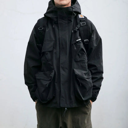 Wetterfeste Jacke | Oversize-Schnitt | Mit Kapuze | Cargo-Jacke | Herrenjacke-Schwarz-M-Chaps Herrenmode
