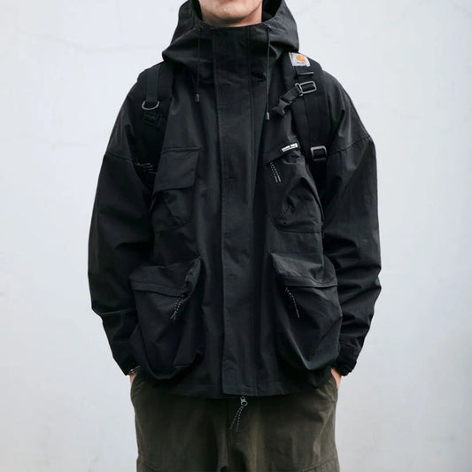 Wetterfeste Jacke | Oversize-Schnitt | Mit Kapuze | Cargo-Jacke | Herrenjacke-Schwarz-M-Chaps Herrenmode