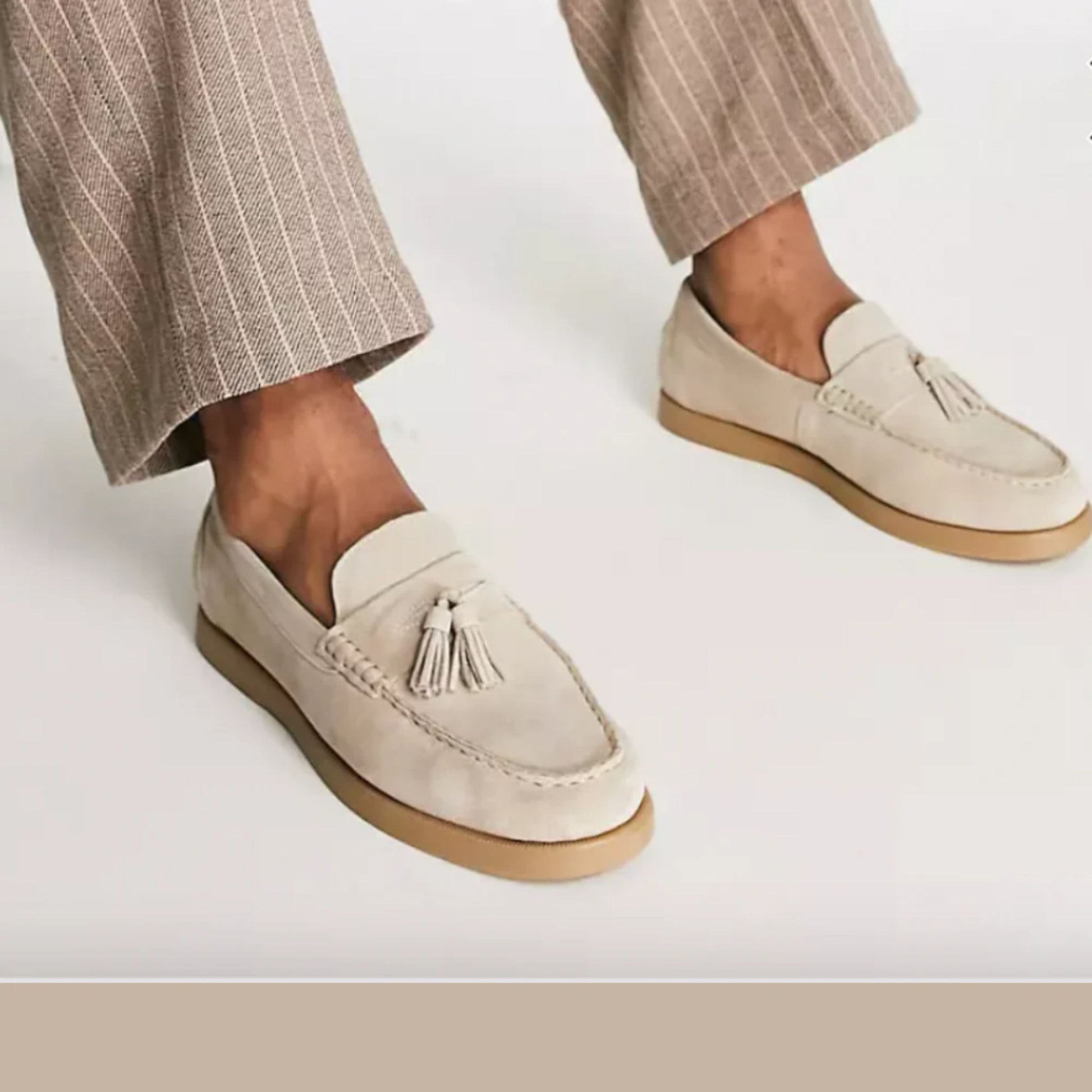 Wildleder Loafers - Herren Rutschfest Beige Tassel Loafer Schuhe-Beige-38-Chaps Herrenmode