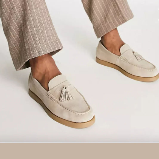Wildleder Loafers - Herren Rutschfest Beige Tassel Loafer Schuhe-Beige-38-Chaps Herrenmode