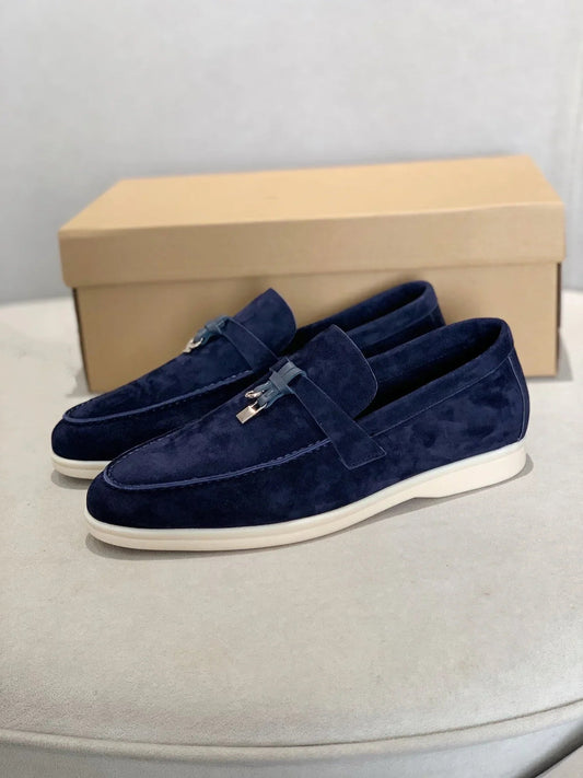 Wildleder-Loafers | Leder | Slip-On | Herren-Anzugschuhe | Loafers-Dunkelblau-38-Chaps Herrenmode
