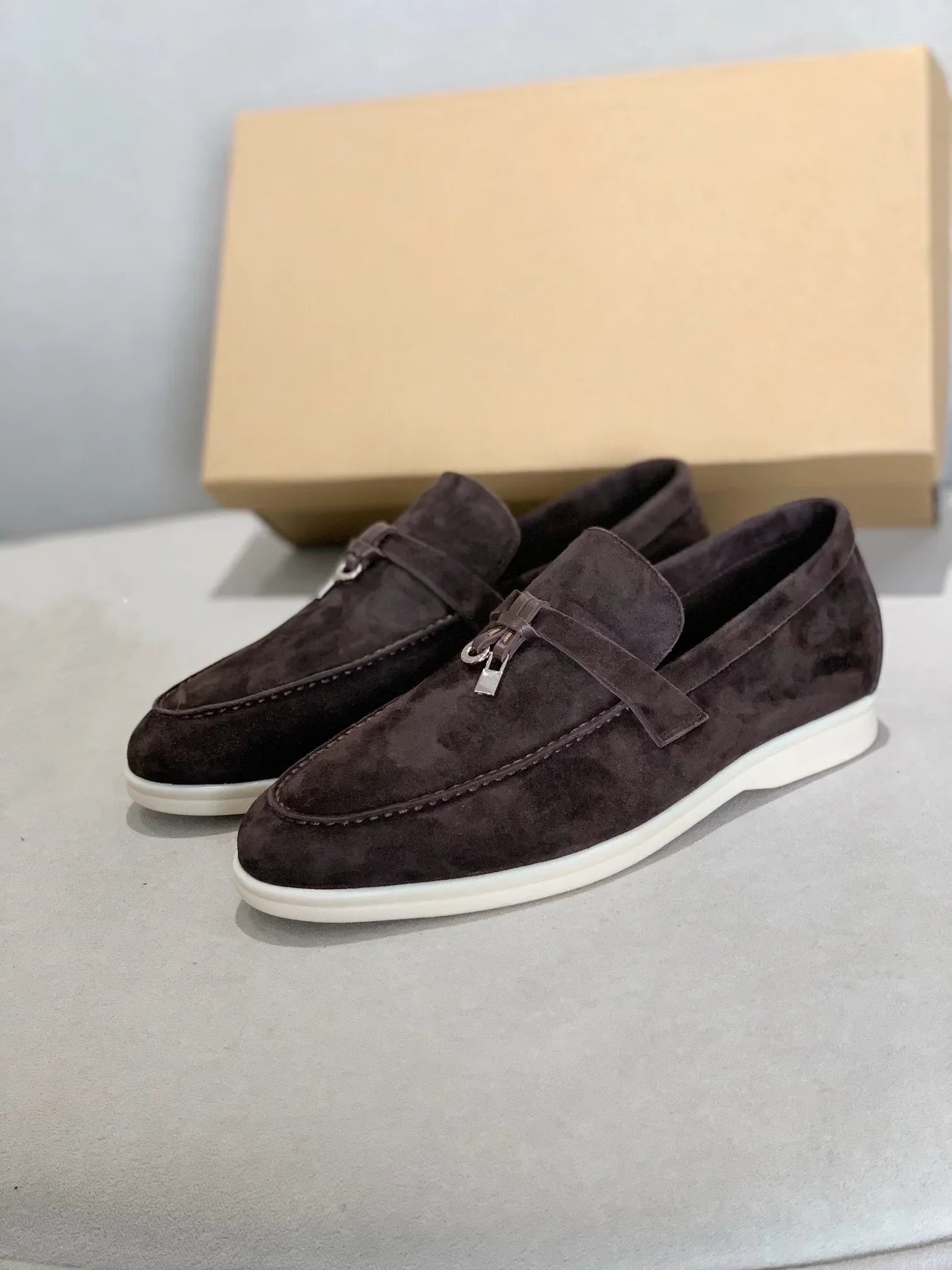 Wildleder-Loafers | Leder | Slip-On | Herren-Anzugschuhe | Loafers-Dunkelbraun-38-Chaps Herrenmode