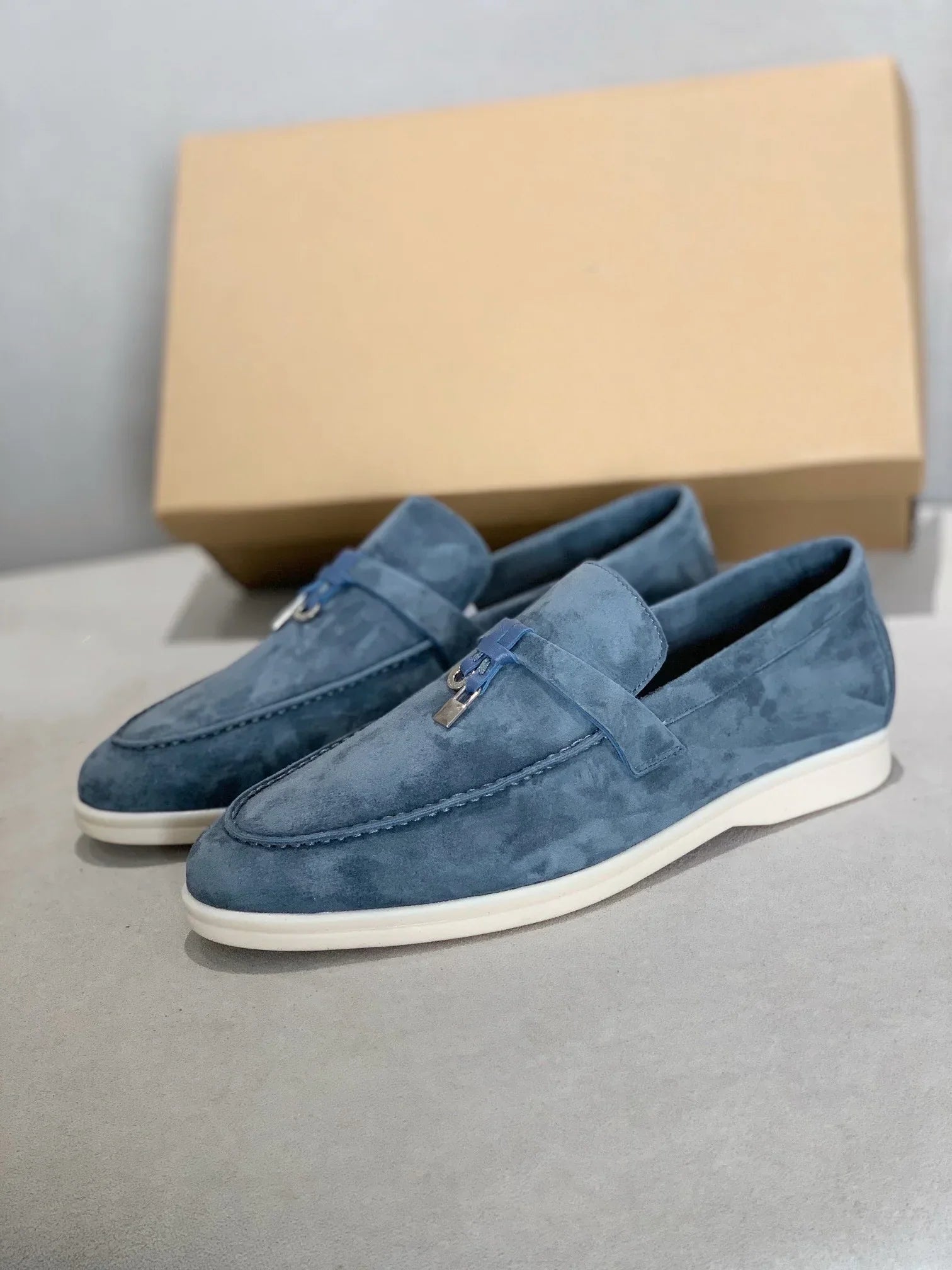 Wildleder-Loafers | Leder | Slip-On | Herren-Anzugschuhe | Loafers-Hellblau-38-Chaps Herrenmode
