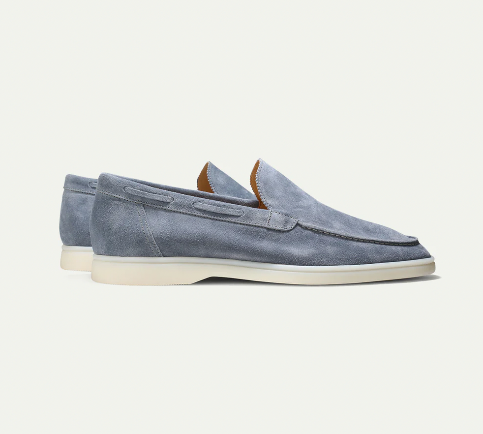 Wildleder-Slipper – zum Hineinschlüpfen – bequem – Lederslipper – Herrenschuhe-Blau Yacht-38-Chaps Herrenmode