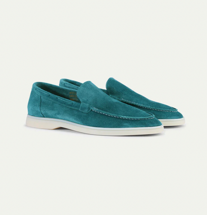 Wildleder-Slipper – zum Hineinschlüpfen – bequem – Lederslipper – Herrenschuhe-Dunkel türkis-38-Chaps Herrenmode