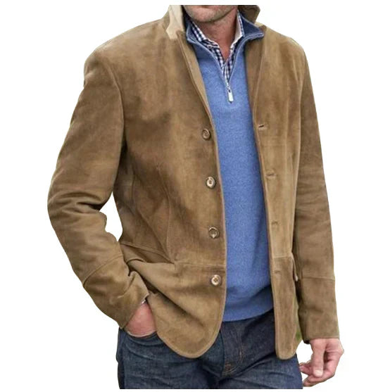 Wildlederjacke | Einreihig | Kunstwildleder | Vintage-Jacke | Herrenjacken-Khaki-XS-Chaps Herrenmode