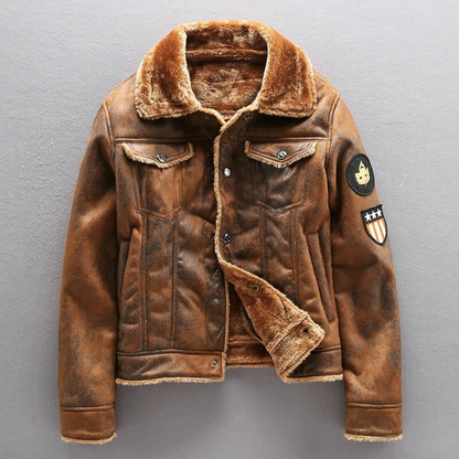 Wildlederjacke | Fleece gefüttert | Sherpa gefüttert | Biker Winterjacke | Herren Winterjacke-Braun-XS-Chaps Herrenmode